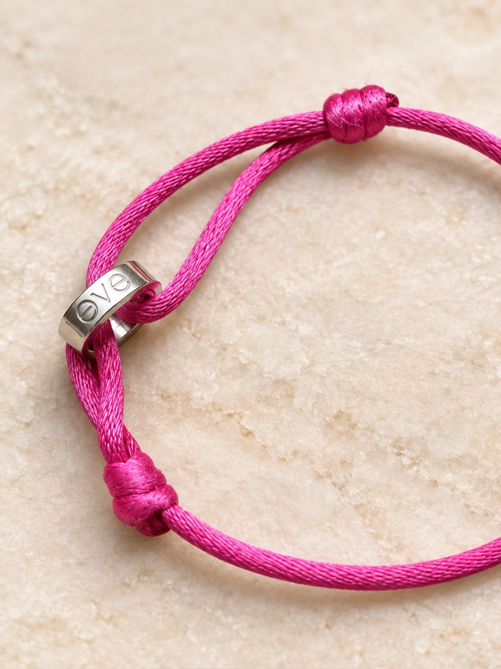 Authentic Cartier LOVE Charity Bracelet 18K White Gold Pink Cord